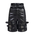 Men's black PU leather casual shorts with cropped length and mid-low waist.