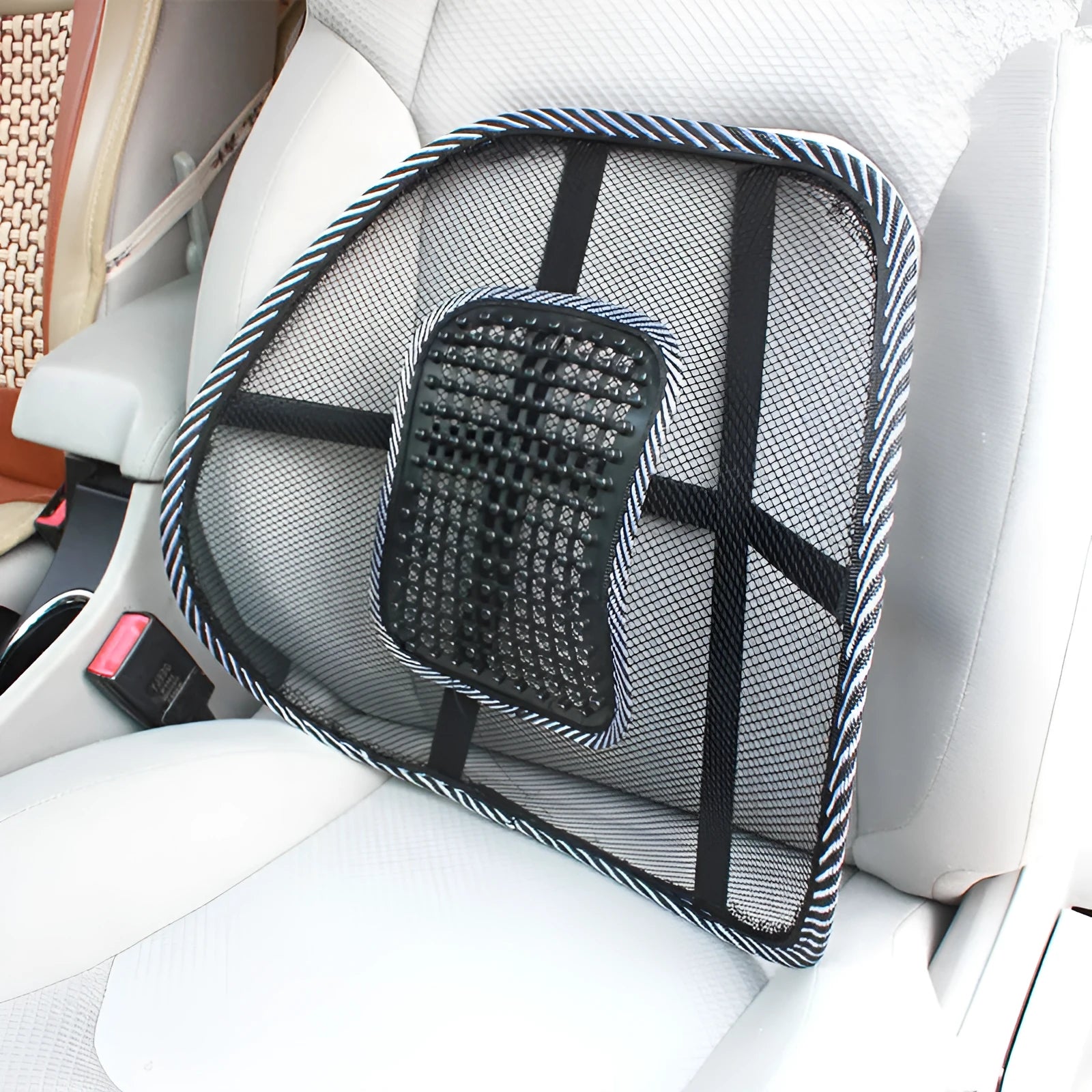 Black leather lumbar support pillow for car seats with steel wire frame