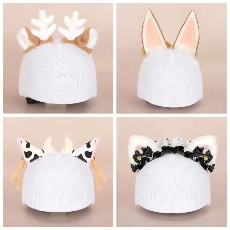 Plush fabric ski helmet decoration cap with cartoon design for equipment personalisation