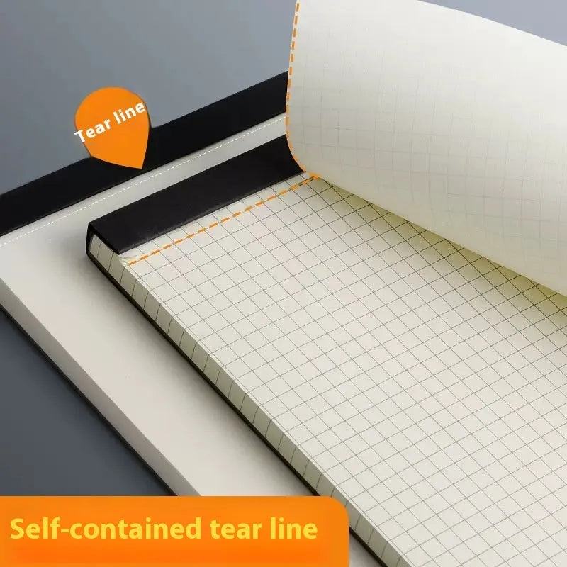 Set of A5, B5, and A4 writing pads showing blank, grid, and horizontal line page styles.