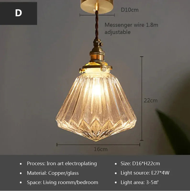 Copper and glass ball chandelier ceiling light with retro design