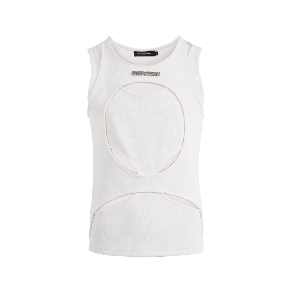 Men's hollow thread sleeveless waistcoat vest in black and white colours