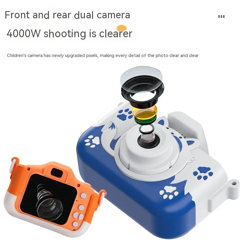 HD cartoon children's digital camera in blue and orange colours with compact design