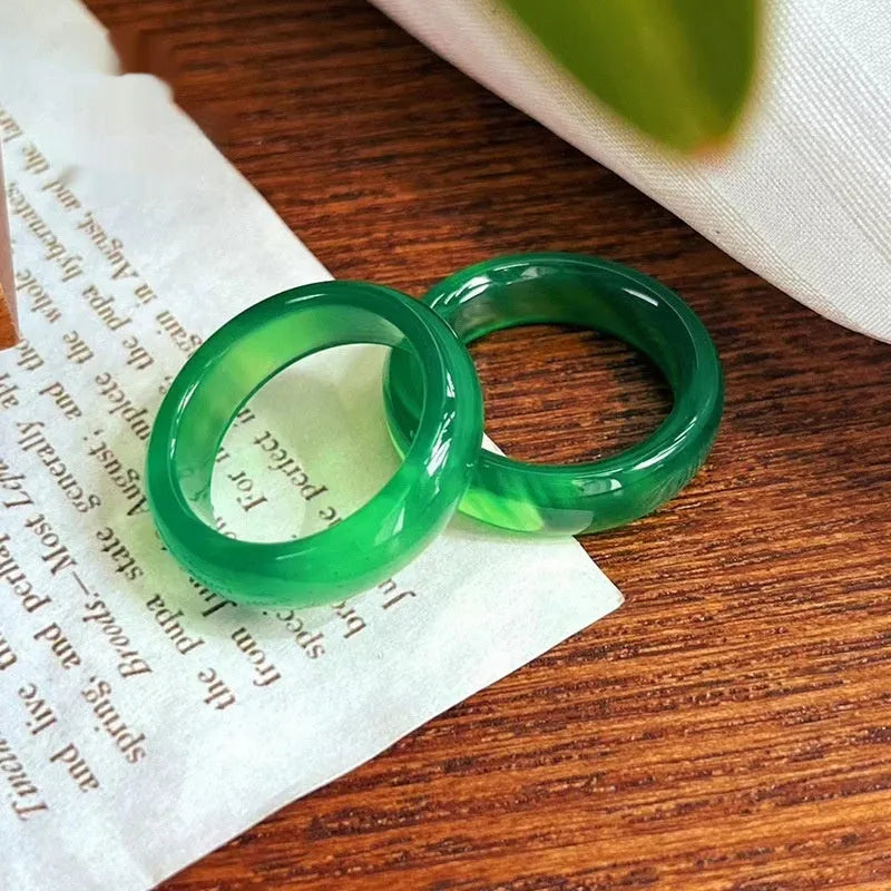 Natural Brazil agate ring polished chalcedony random-hair finish unisex size 16-18 eight colours