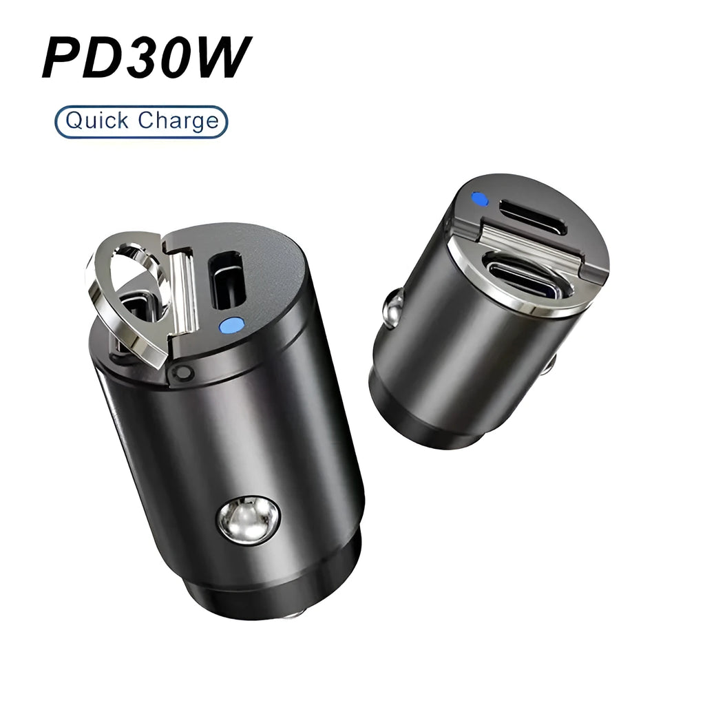 Black mini 30W car cigarette lighter charger with PD QC fast charging