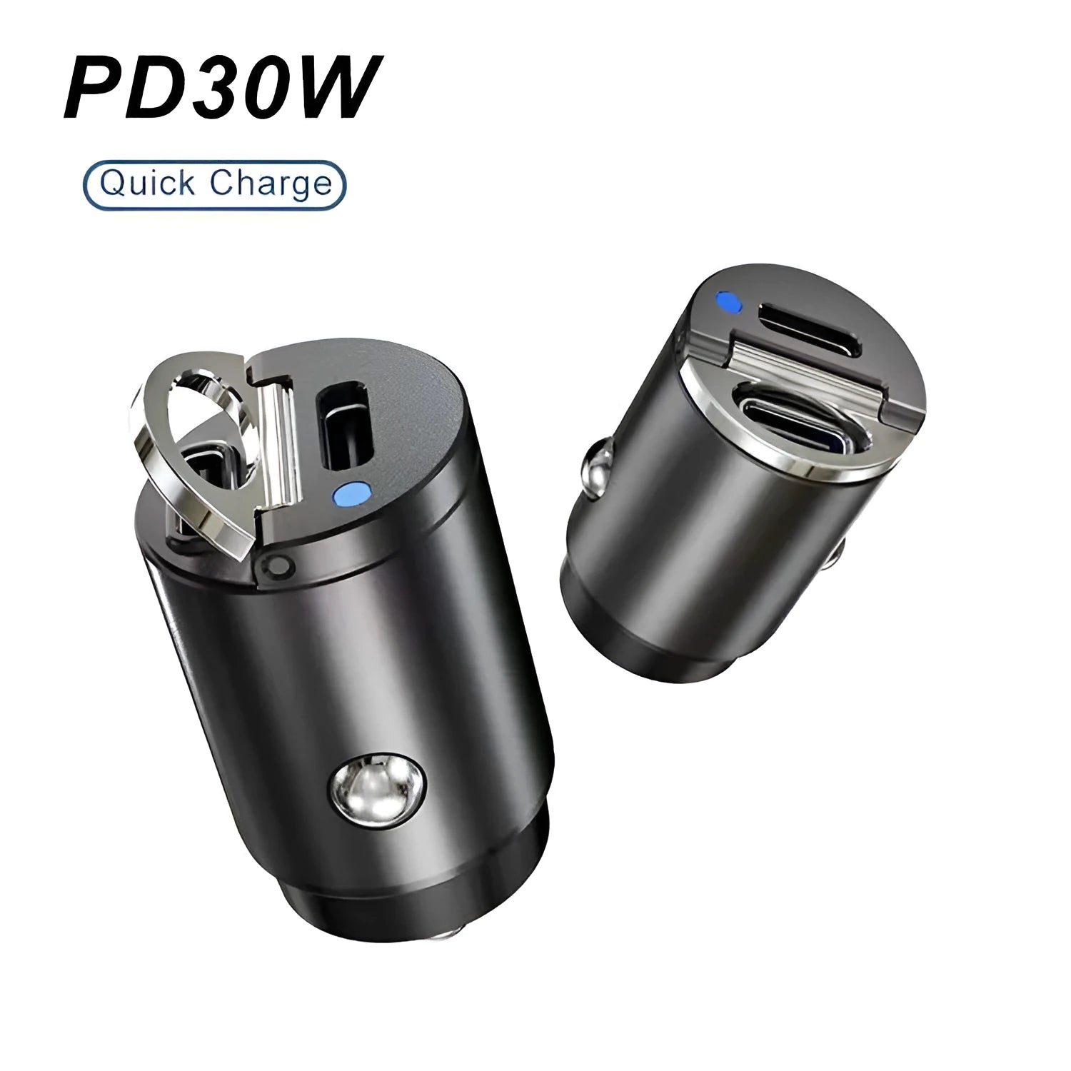 Black mini 30W car cigarette lighter charger with PD QC fast charging
