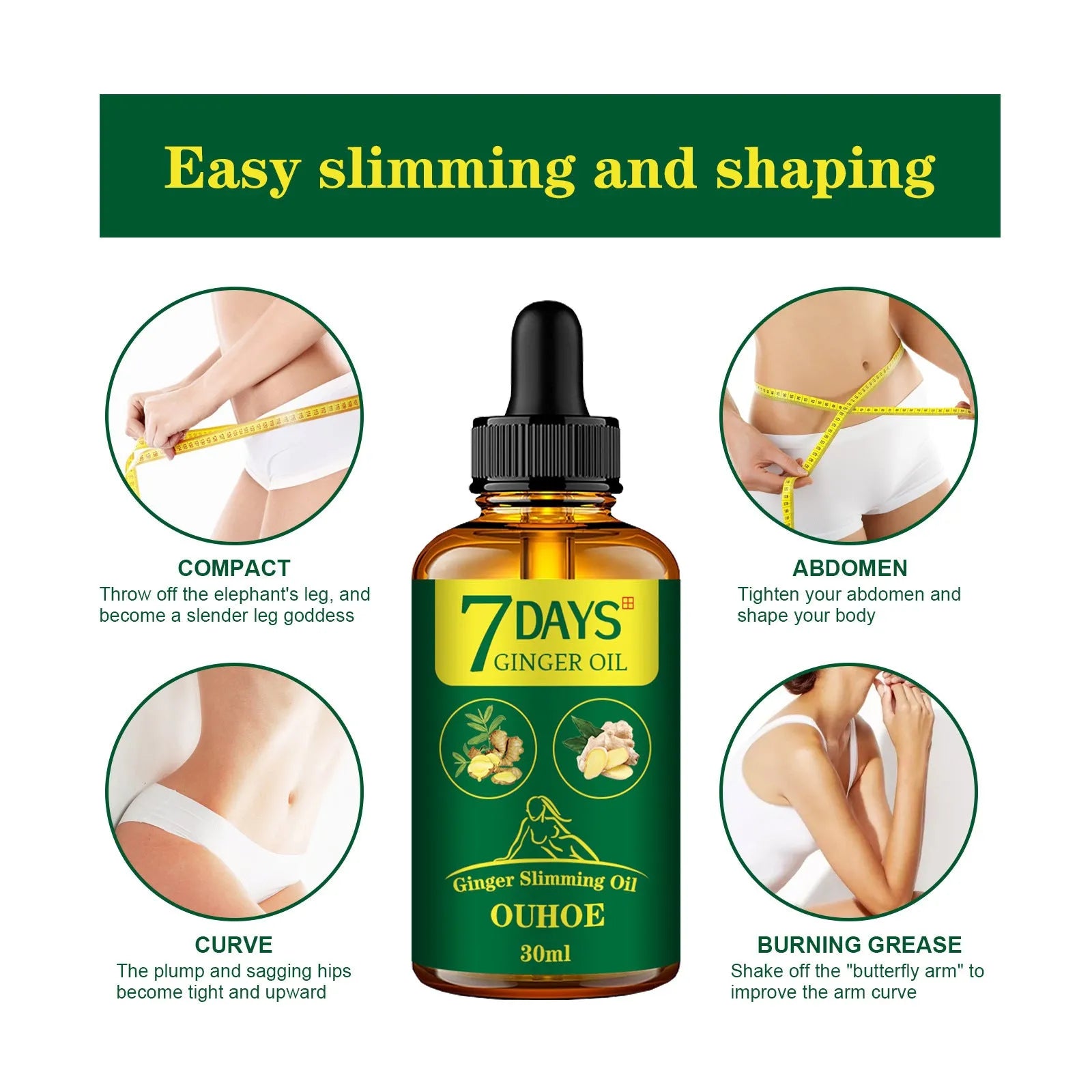 30ml ginger body shaping essential oil bottle for thigh firming and body slimming