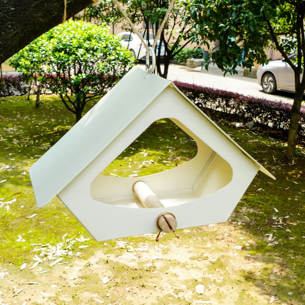 European-style iron bird nest feeder with anti-rain roof in modern simple design for garden decoration.