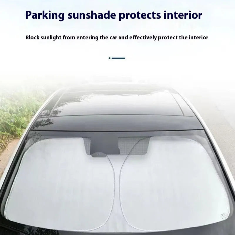 Aluminium foil car windscreen sunshade in titanium silver colour showing heat reflective surface