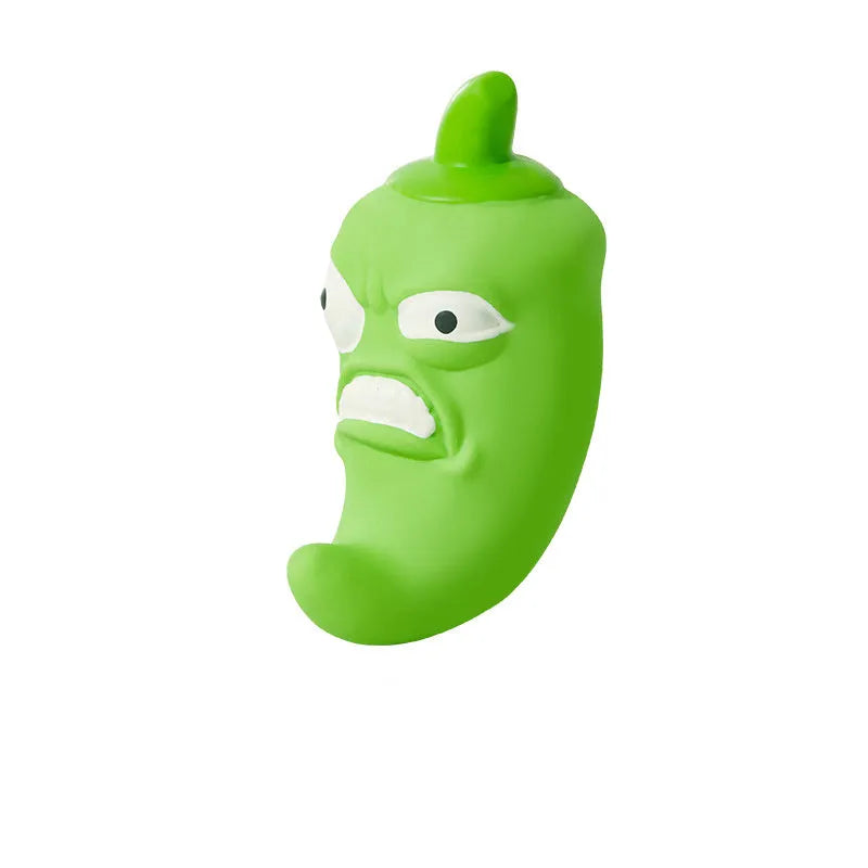 Bitter melon or chili shaped dog toy with sound feature for biting resistance and tooth cleaning
