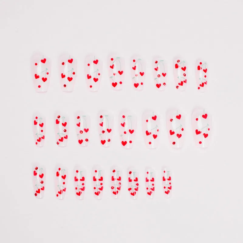 French Love red diamond small cherry gel nail stickers in JP1601 colour, 24-piece pack with adhesive