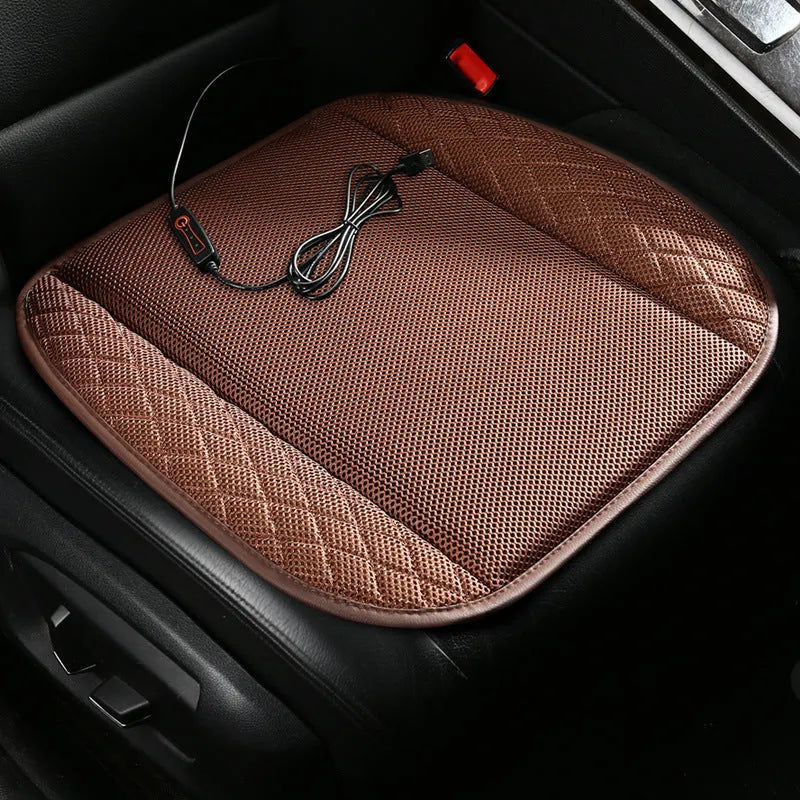 USB-powered ventilated car seat cushion with cooling fans in black suede material