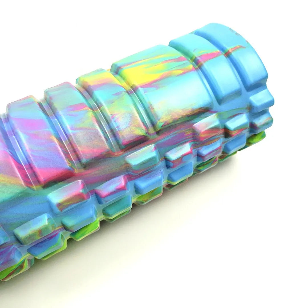 33cm camouflage pattern EVA foam roller showing classic colour combinations including blue green yellow and rose red black designs