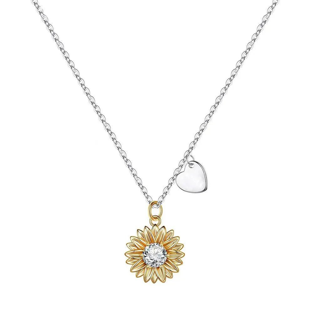 925 silver sunflower necklace for women with adjustable chain and geometric daisy petal pendant