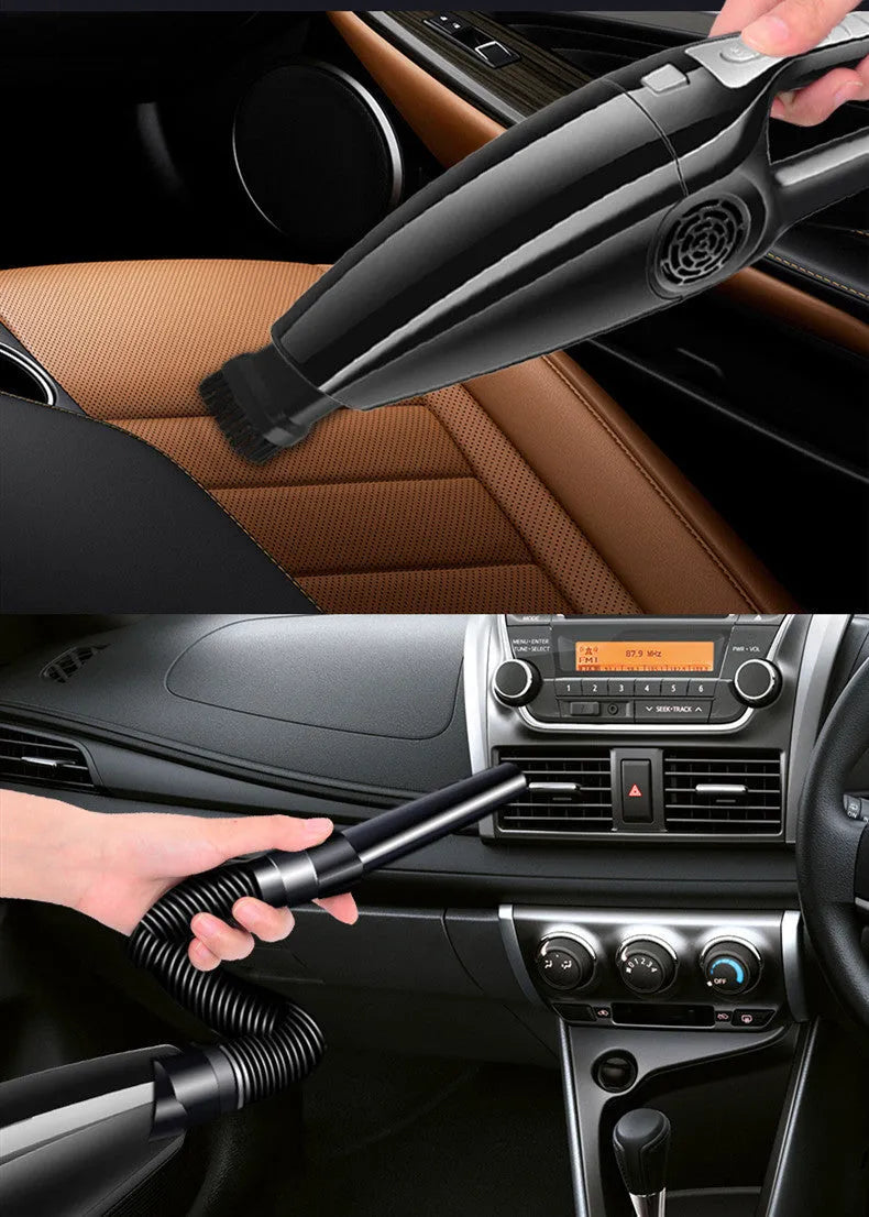Black and orange car vacuum cleaner with cigarette lighter plug, 36cm length design