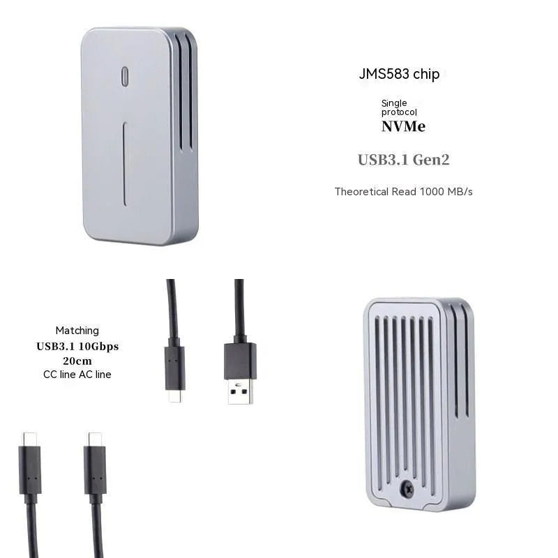 Aluminium external SSD enclosure for NVMe and NGFF solid-state drives with dual protocol support