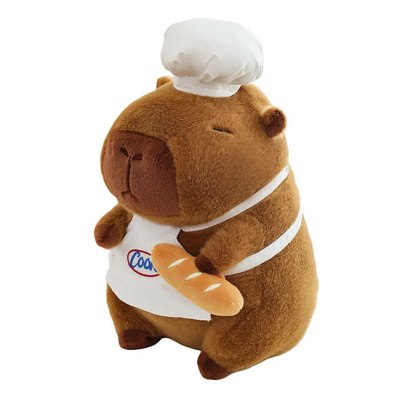 Chef Capabala brown capybara plush toy with PP cotton filling, 35cm size shown