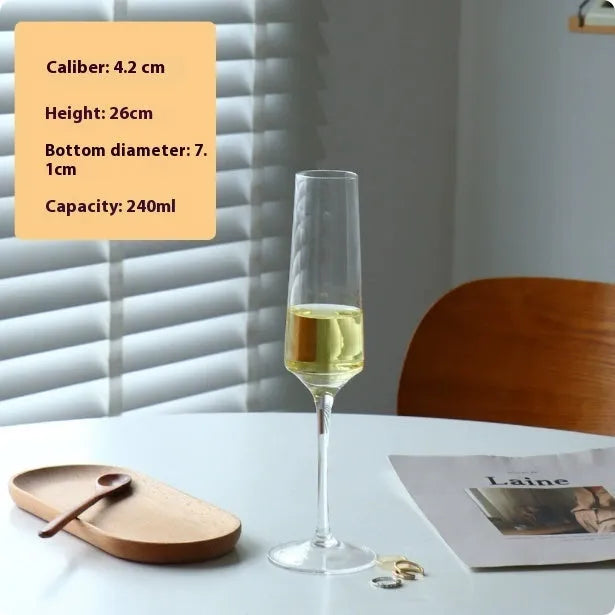 French champagne goblet glass with traditional flute silhouette in multiple colour finishes