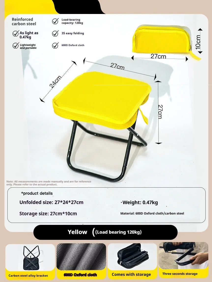 Lightweight foldable outdoor camp chair stool in Oxford cloth, shown in a khaki colour, folded compactly.