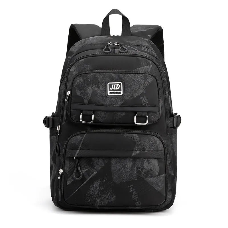 Large capacity nylon school backpack for girls in a choice of colours and patterns, showing ergonomic backplate.