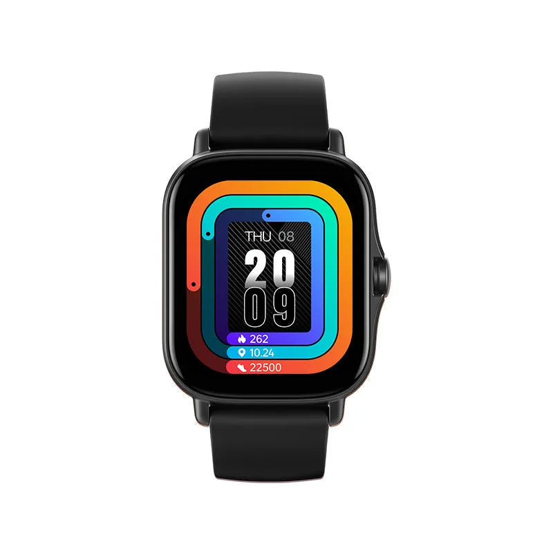 GT20 smartwatch with black alloy case and silicone band showing touch screen display