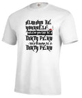 Men's white short sleeve t-shirt with printed design showing straight fit casual silhouette