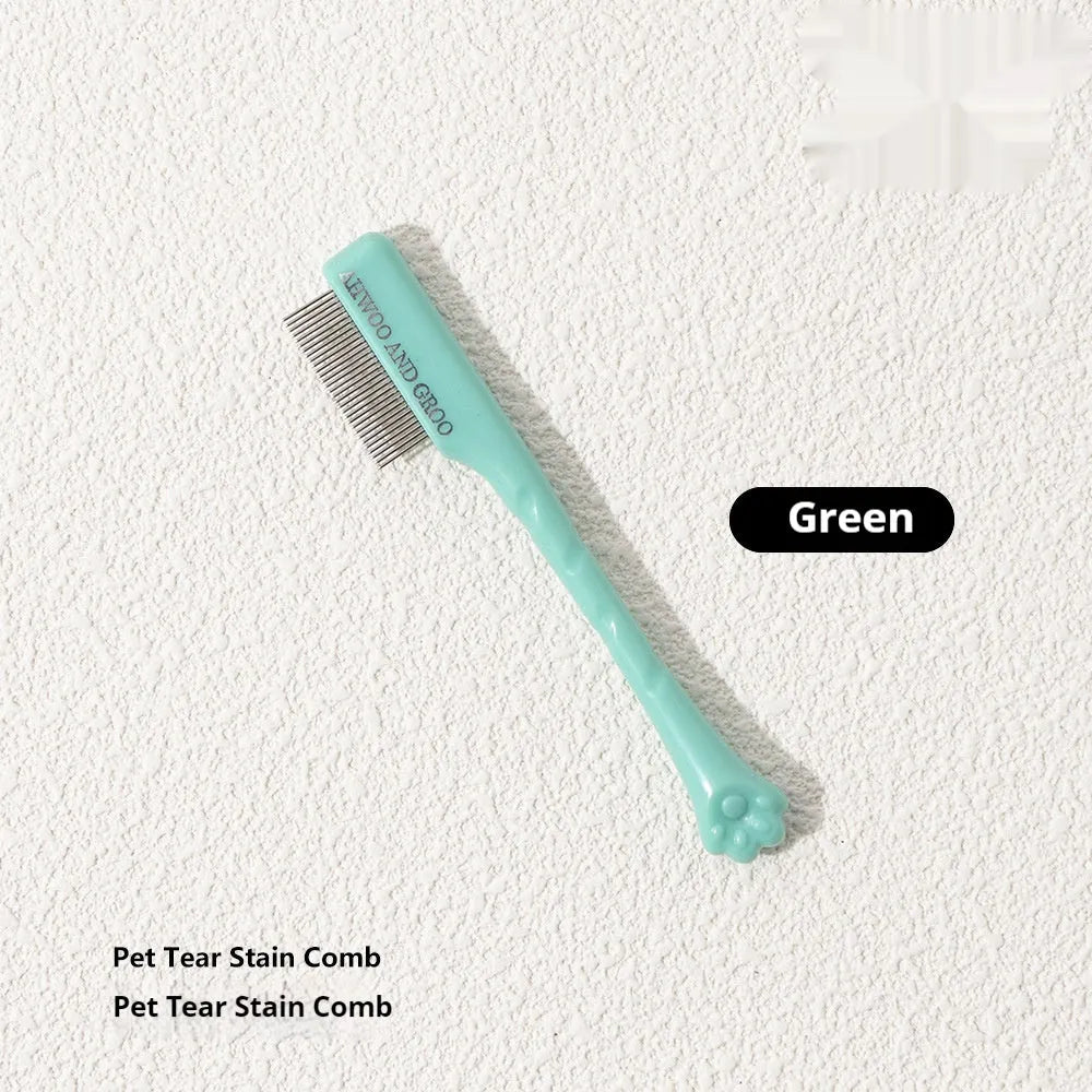 Black ABS plastic pet tear stain comb and scissors set on white background