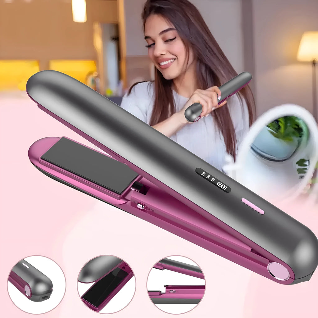 Moon shadow grey wireless hair straightener with tourmaline ceramic plates and lithium battery