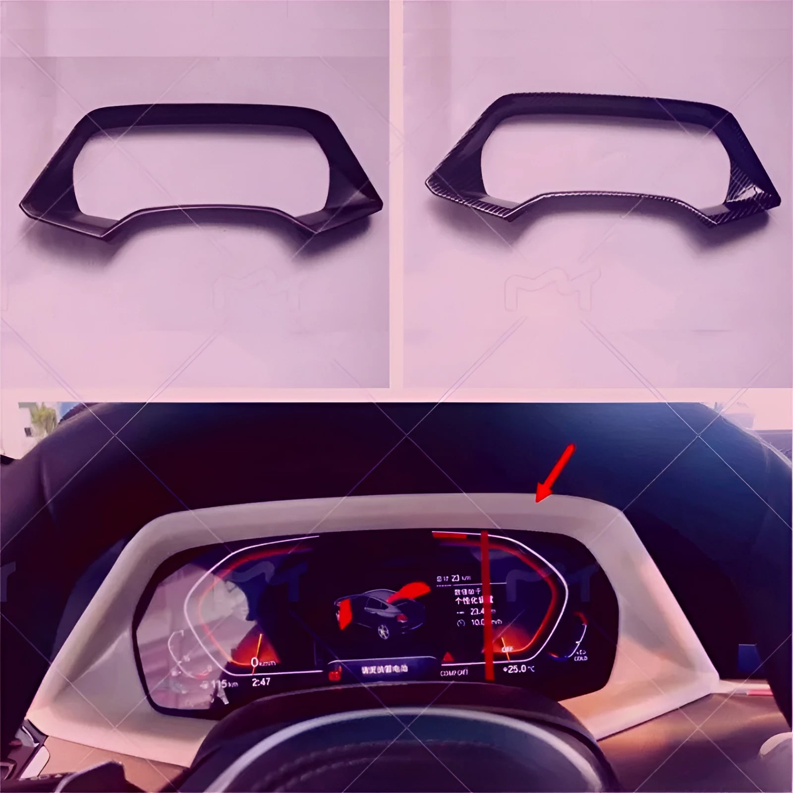 ABS plastic dashboard decorative frame for BMW X5L in carbon fibre and peach wood finishes