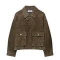 Women's regular fit PU leather jacket in pictured colour with Japanese Korean casual style