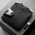 Men's half turtleneck zipper cardigan in thick wool yarn available in multiple colours