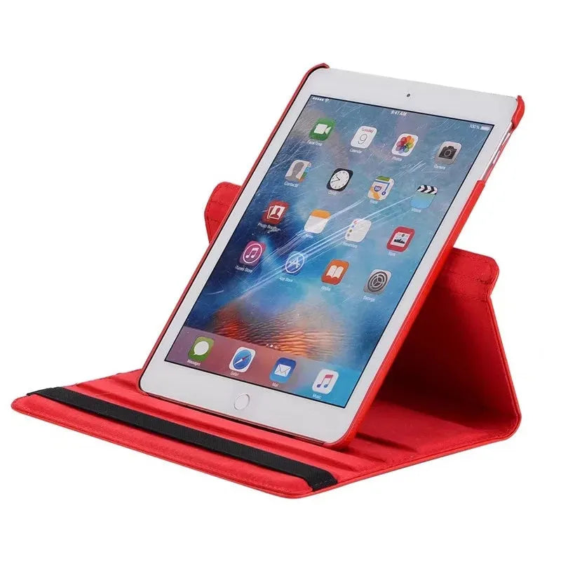 iPad Pro rotating protective sleeve in imitation leather showing clamshell design with twelve colour options