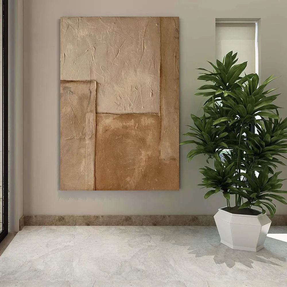 Large abstract hand-painted oil painting brown texture medieval style canvas wall art for living room