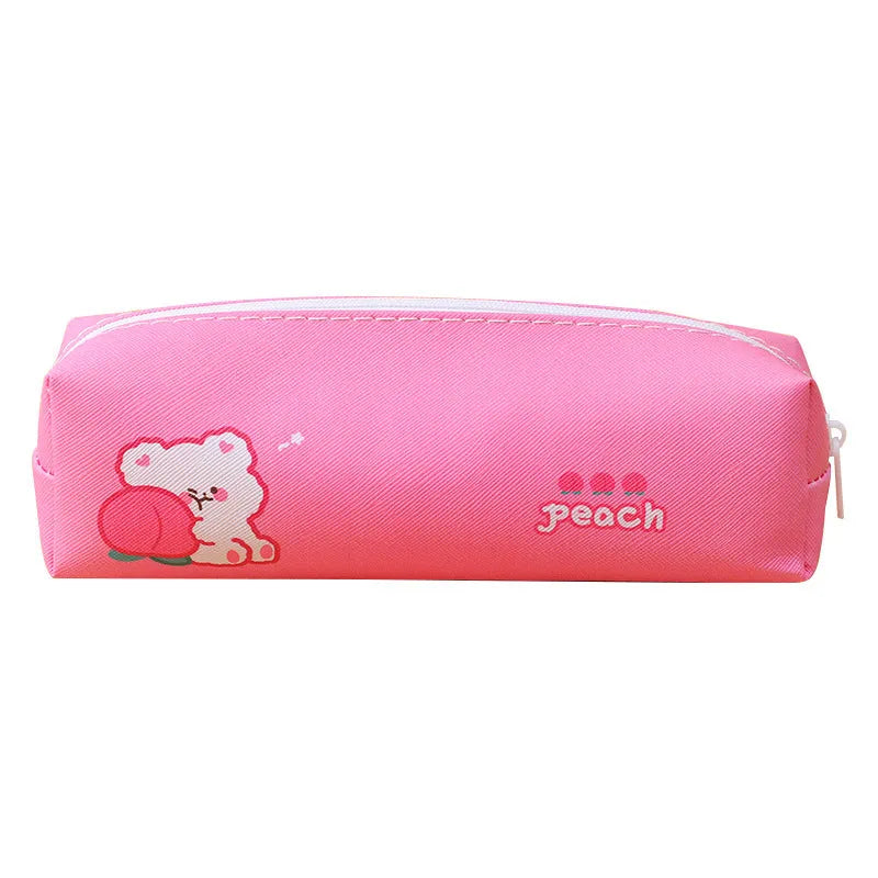 Large-capacity round PU stationery box in cartoon style, 20.5x7.5cm, with Happy Dog design