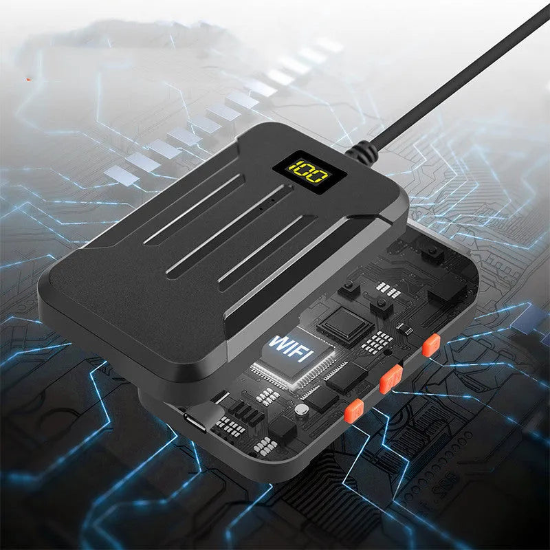 F300 wireless endoscope with dual-lens camera, hook, and magnet accessories on a smartphone displaying a live feed.