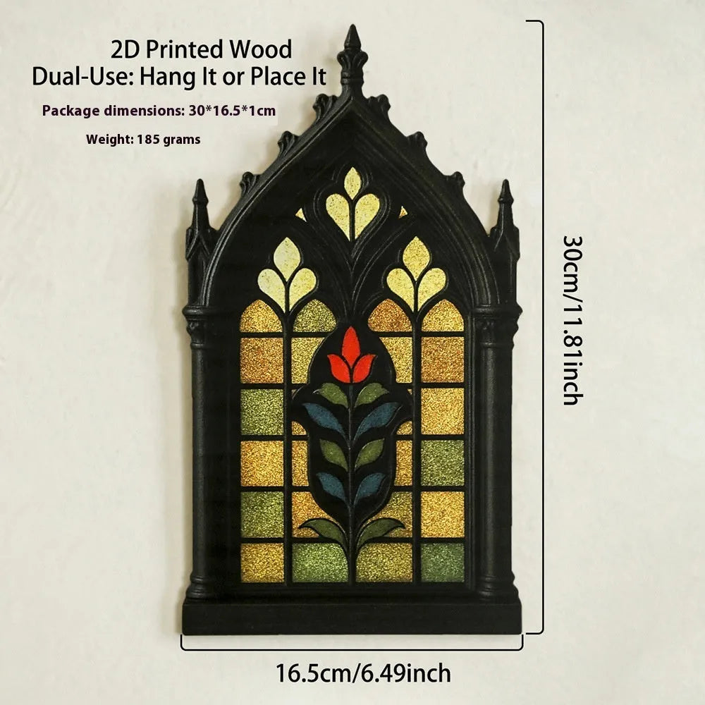 Black wooden Gothic style wall mounted storage rack with pendant shelf design