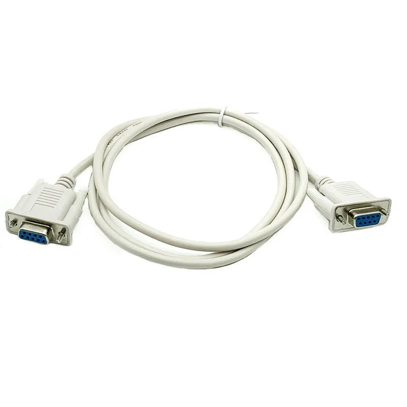 DB9 female to female RS232 serial cable, 1.5 metres long, milky white colour