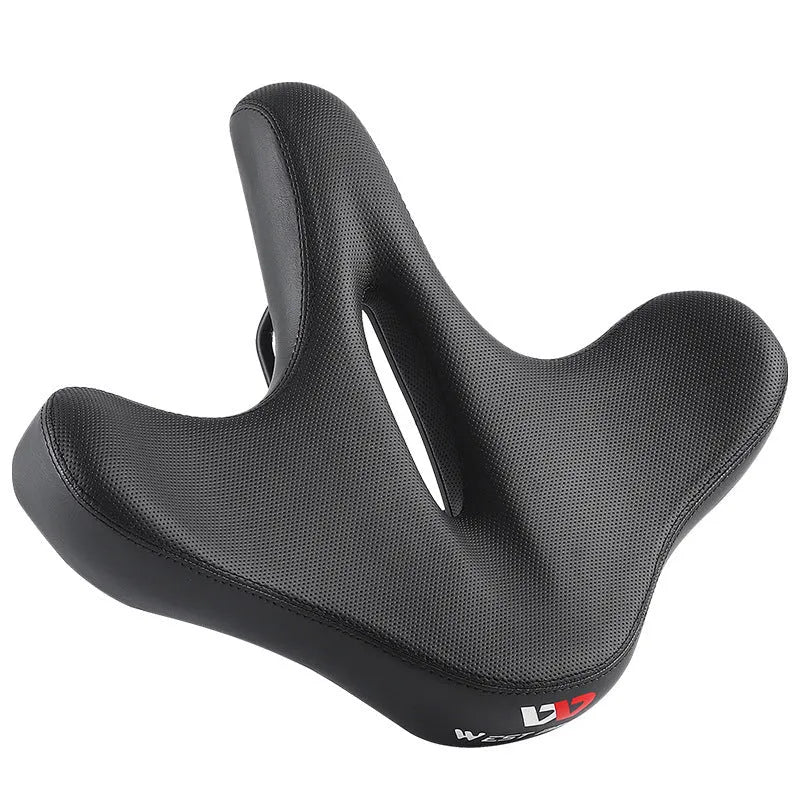 Black leather bicycle seat cushion with polyurethane foam for shock absorption