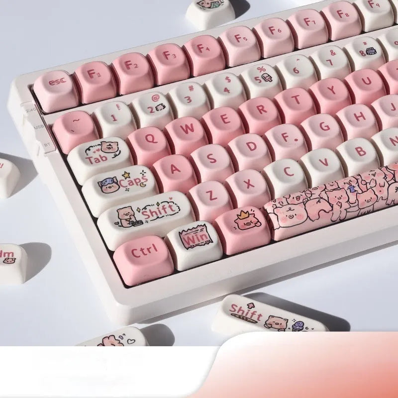 Fragrant Pig character PBT key cap set for mechanical keyboards with pink colour and five-sided sublimation printing