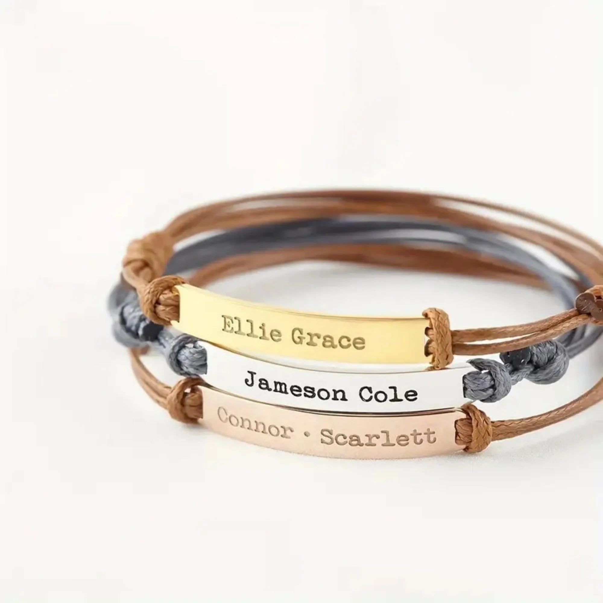 Stainless steel curved inspirational engraved woven stretch wristband in silver gold rose gold synthetic leather