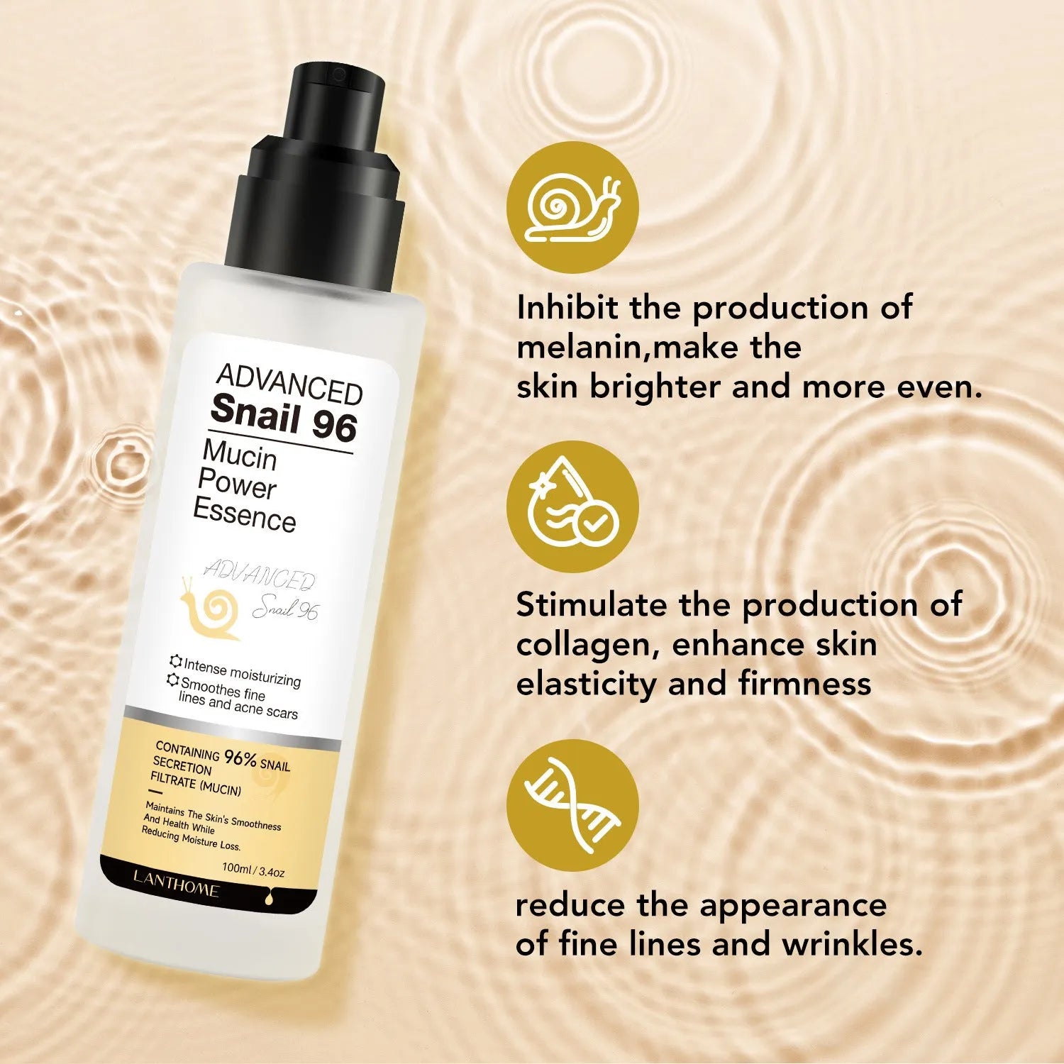 100ml snail serum facial care product in bottle for home skincare routines