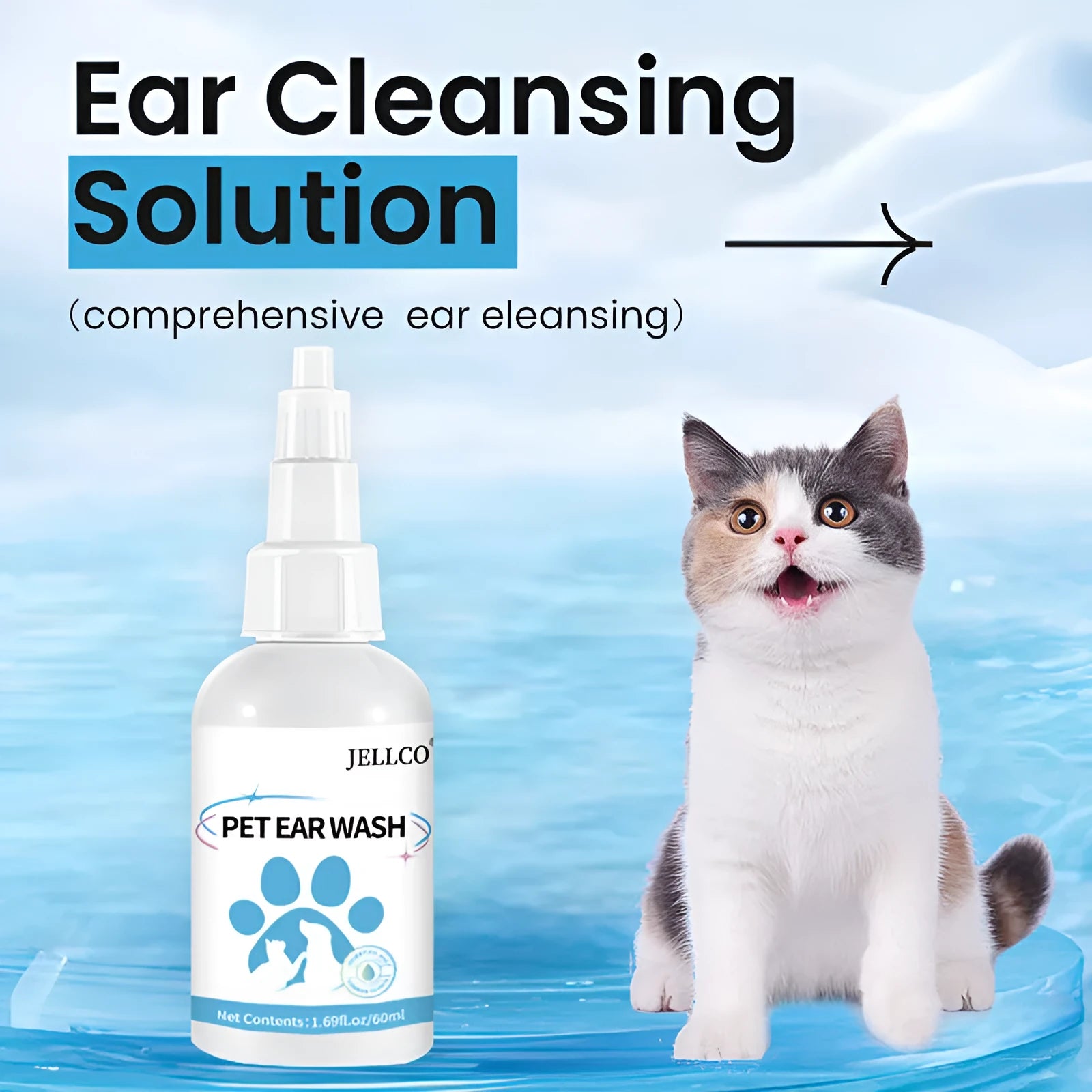 Pet ear drops 60ml English version bottle with dropper for cleaning ears and removing ear mites in dogs and cats
