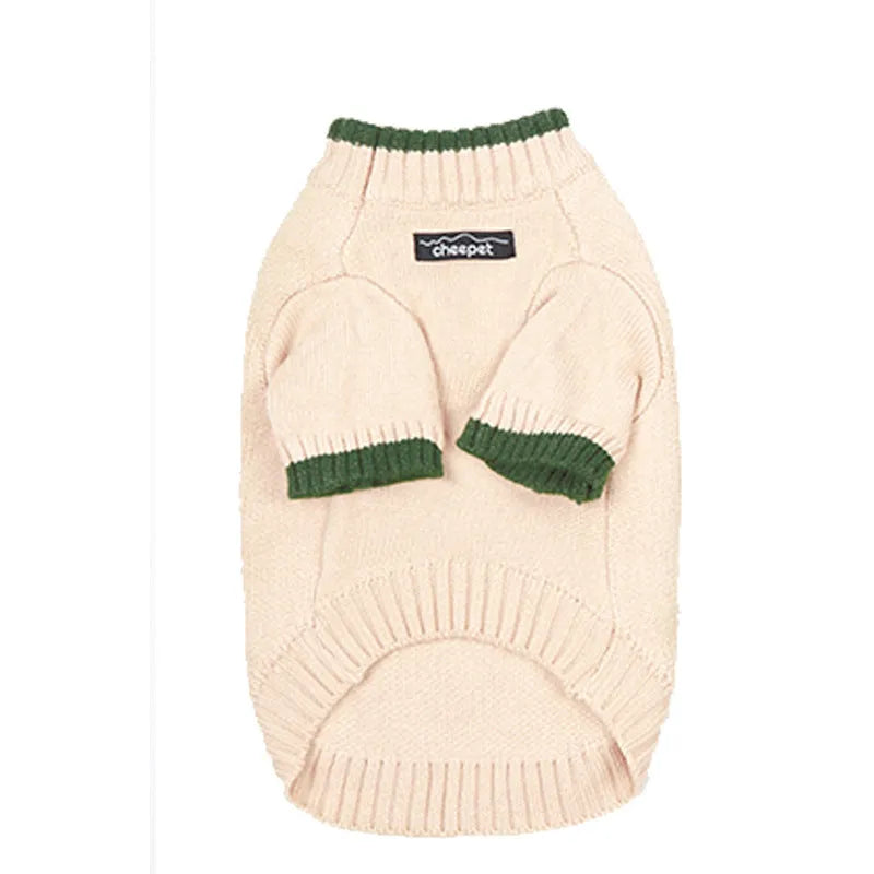British style wool pet sweater with contrasting colours on two legs, shown in Crown Blue colour option