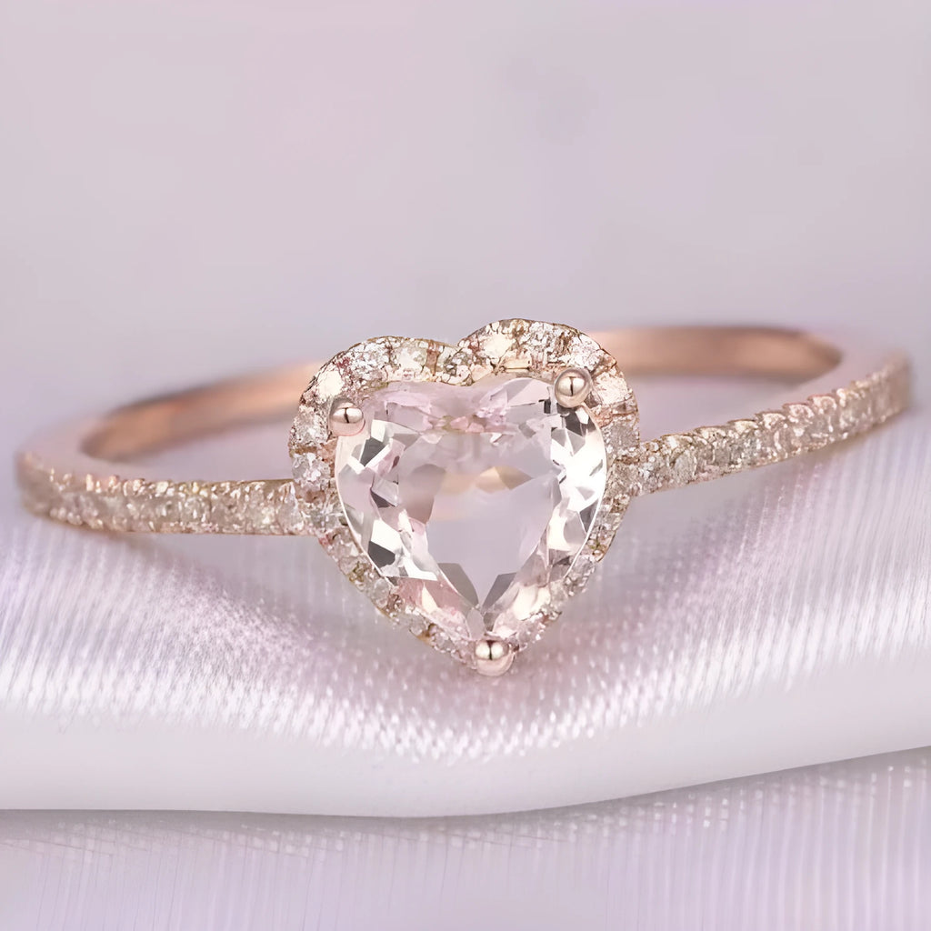 Women's heart-shaped crystal wedding ring with electroplated rose gold finish on white copper