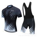 Cycling jersey set showing short sleeve moisture absorbing top and matching pants for summer biking.