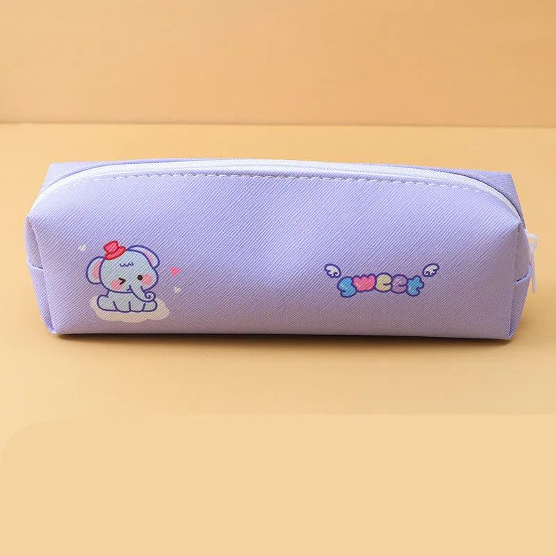 Large-capacity round PU stationery box in cartoon style, 20.5x7.5cm, with Happy Dog design