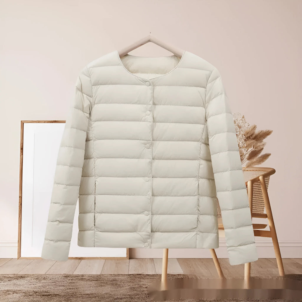 Women's lightweight cotton-padded jacket in solid colour, loose fit, long sleeves, autumn winter wear