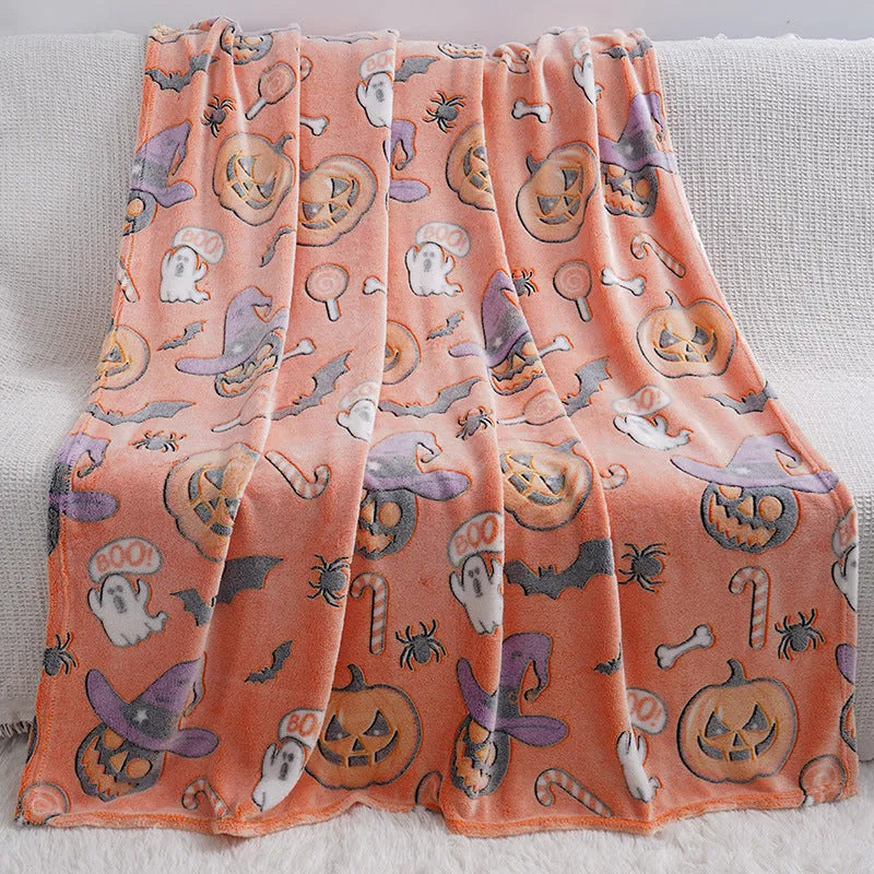Colourful cartoon pattern flannel blanket for children, shown in two size options.