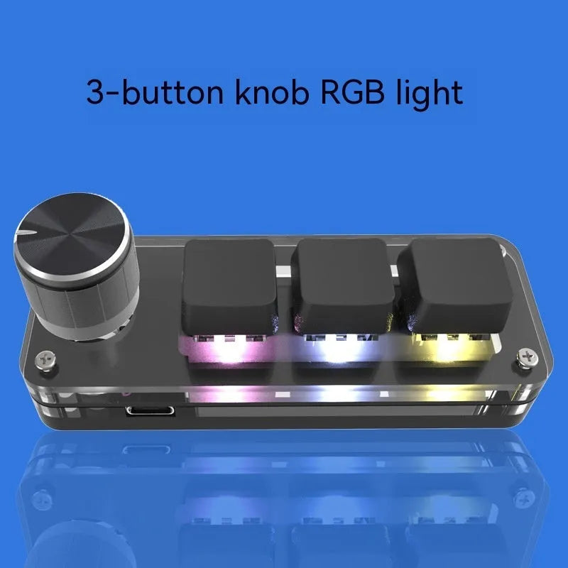 Black programmable macro keyboard with RGB backlighting and dedicated copy paste keys