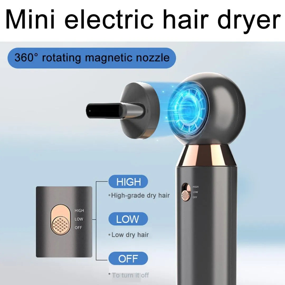 Leafless 800W ionic hair dryer with diffuser attachment, compact 20cm design